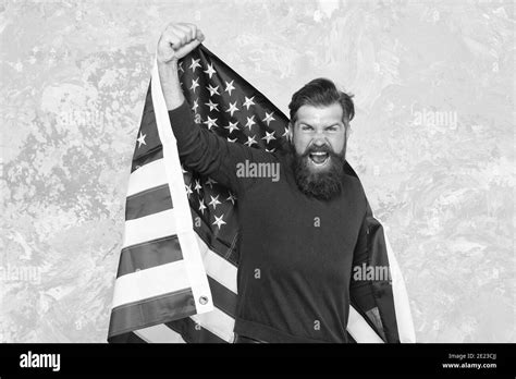 American Hipster Man Celebrate Independence Day With National Flag