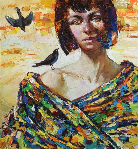 Girl With Birds Portrait Painting Original Oil Artfinder