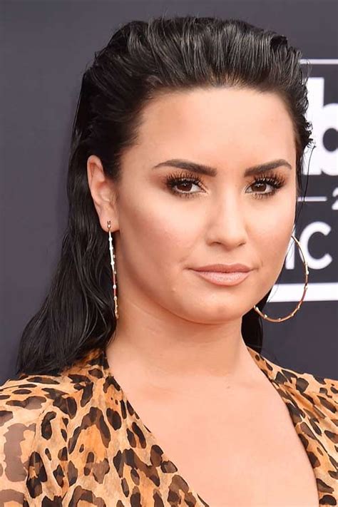 Demi Lovato Straight Dark Brown Slicked Back Hairstyle