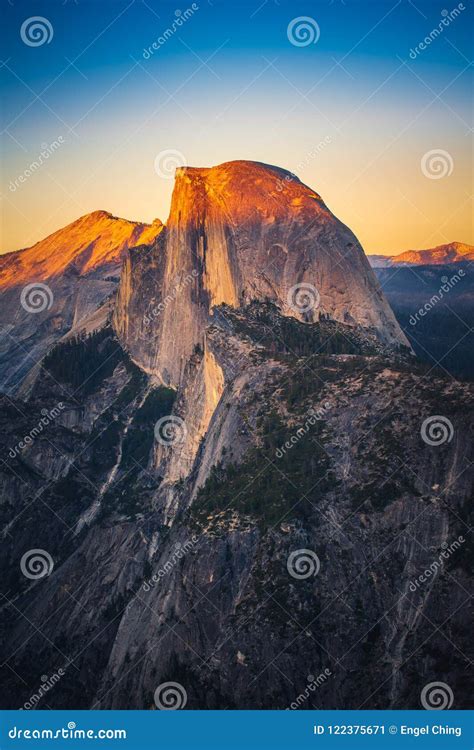 Sunset View Of Half Dome From Glacier Point In Yosemite Nationa Stock