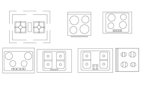 Cad 2d Drawing File Of The Various Types Of Electric Gas Stove Block