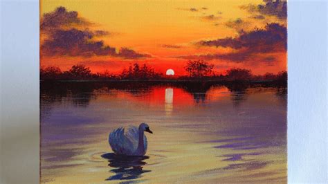Sunset Painting Sunset On The Lake Acrylic Painting Step By Step
