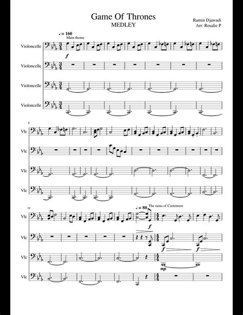 Martin's magnificent cycle of novels that includes a clash of kings and a storm of swords. Game of Thrones Medley sheet music for Cello download free ...