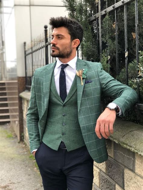 A perfectly fitted suit isn't only a strong look: Slim-Fit Plaid Suit Vest Green in 2020 | Green suit men ...