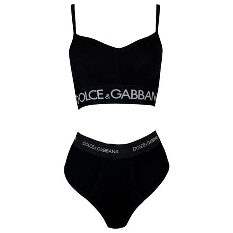1990s Dolce And Gabbana Black White Logo Crop Top And Lingerie Set At