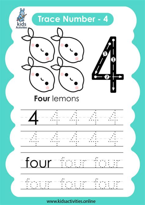 Free Tracing And Writing Number 4 Worksheet ⋆ Kids Activities