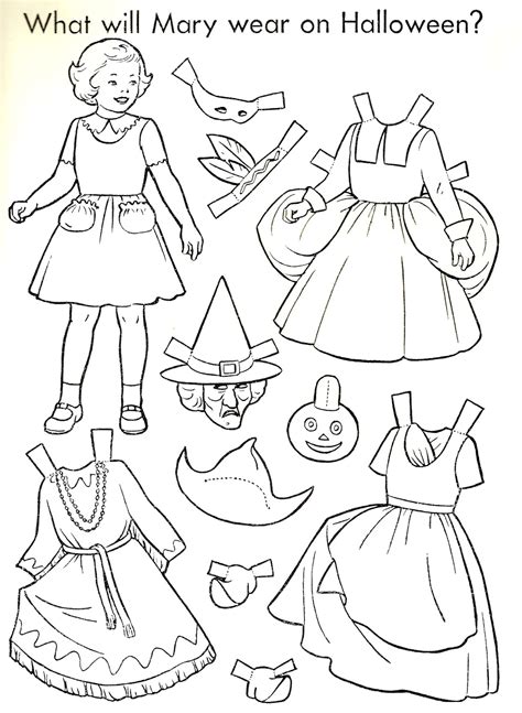The Paper Collector Halloween Paper Doll To Color 1951