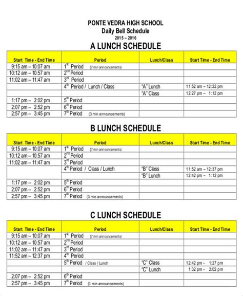 FREE Lunch Schedule Samples And Templates In PDF MS Word