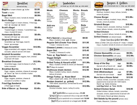Gristmill Bakery And Deli Daily Menu And Daily Specials