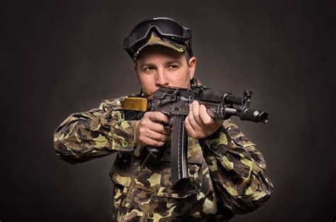 Soldier Aiming A Machine Gun Royalty Free Stock Photo Image 28844615