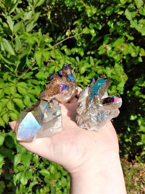 Titanium Rainbow Aura Quartz Gemstone Cluster Crystal Gemstone Shop