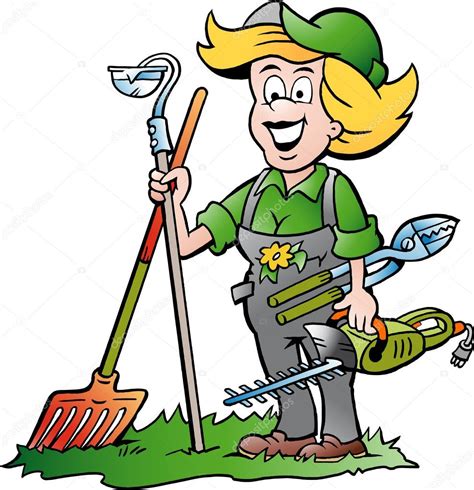 Cartoon Illustration Of A Handy Gardener Woman Standing With He Garden
