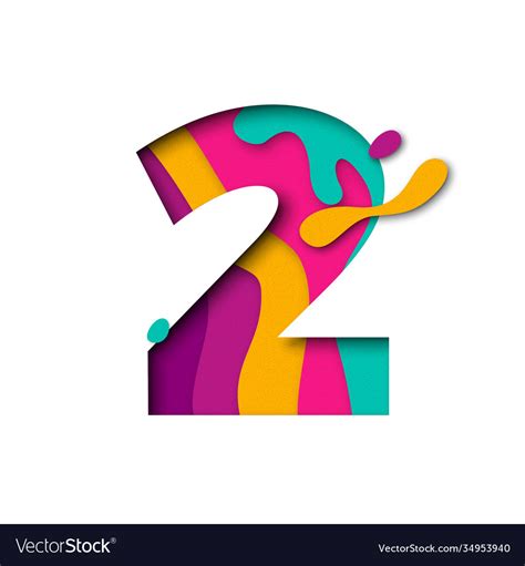 Paper Cut Number Two 2 Letter Realistic 3d Multi Vector Image