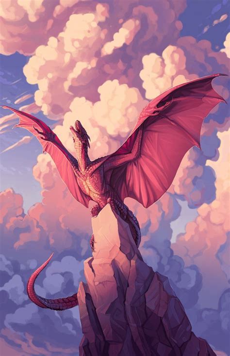 A Red Dragon Flying Over A Mountain Under A Cloudy Sky