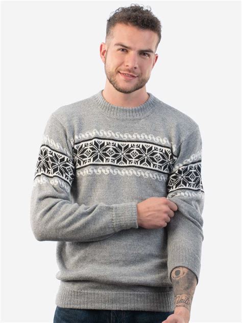Winter Sweater For Men Knitted In Soft Gray Alpaca Wool Inti Alpaca Alpaca Clothing
