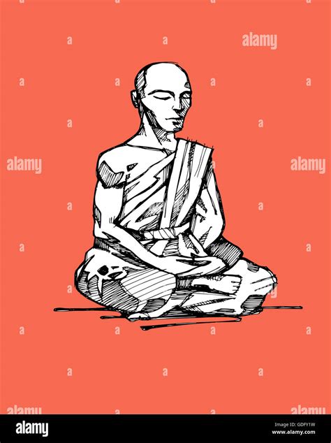 Hand Drawn Illustration Or Drawing Of A Buddhist Monk In Meditation