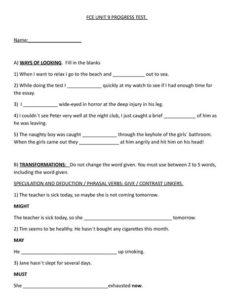 FCE UNIT 9 Progress TEST 2021 - FCE UNIT 9 PROGRESS TEST. Name