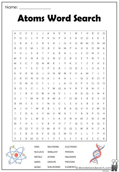 Atoms Word Search Monster Word Search