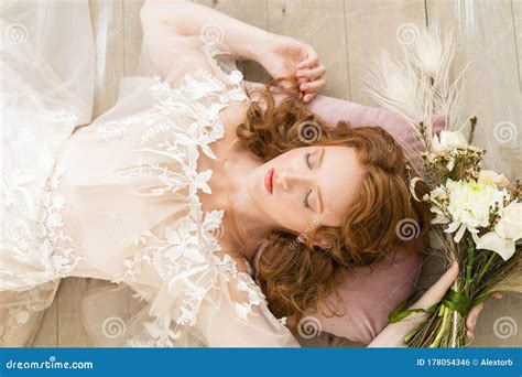 Beautiful Natural Redhead Girl Bride With Nude Makeup Wearing A White