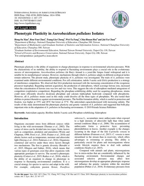 Pdf Phenotypic Plasticity In Aureobasidium Pullulans Isolates