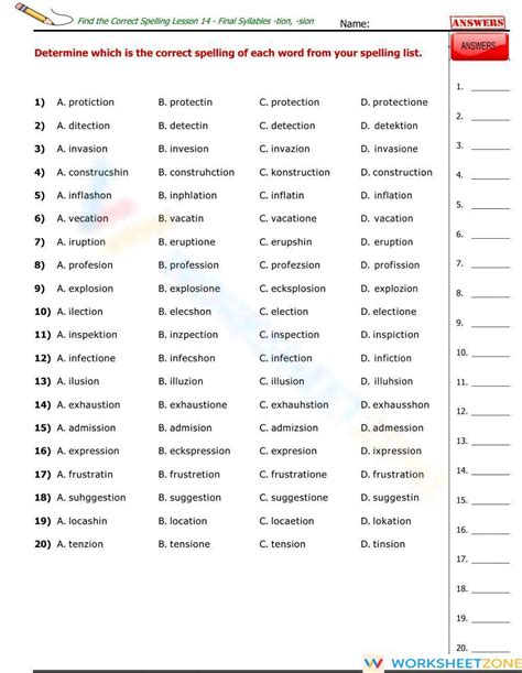 Lesson 14 Suffixes Tion Sion Worksheet