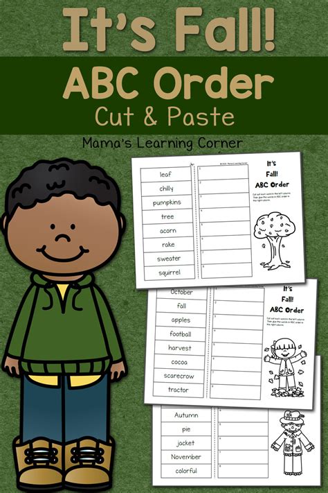 fall cut  paste abc order worksheets mamas learning corner