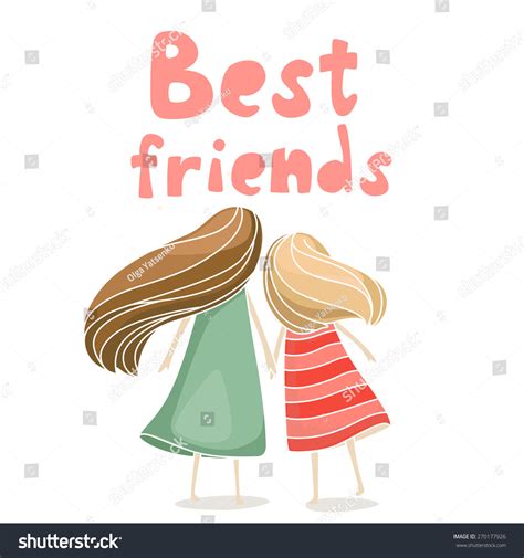 Two Best Friends Girls Holding Hands Vector Illustration About Friendship Isolated On White