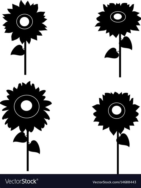 Set Of Sunflowers Silhouette Royalty Free Vector Image