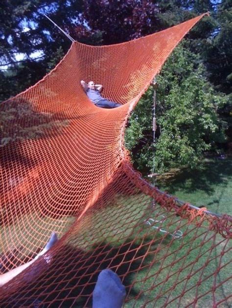 You're probably picturing one of those huge backyard rope hammocks made for sipping ice tea and reading novels. Giant Backyard Hammock