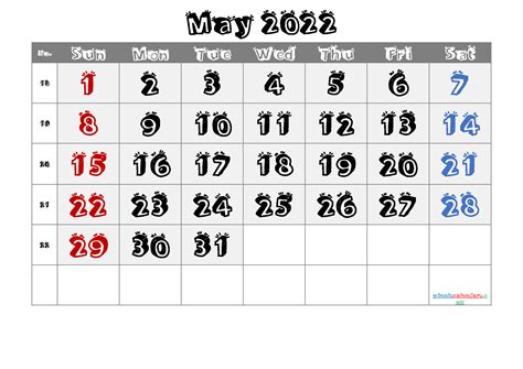 May 2022 Printable Calendar With Week Numbers 6 Templates