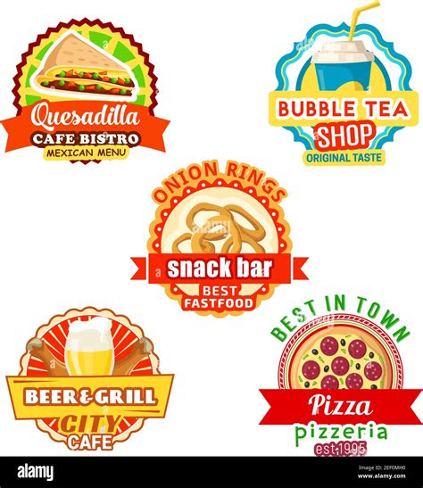 Fast Food Meals And Snacks Bar Or Fastfood Bistro Cafe Icons Templates