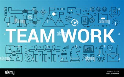Team Work Word Trendy Composition Concept Banner Outline Stroke Office