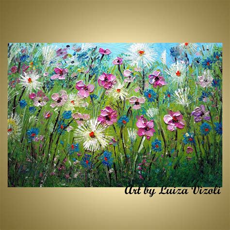 Meadow Countryside Flowers Oil Impasto Painting Modern Spring Etsy