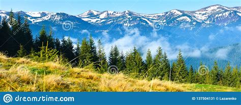 Panoramic View Of Morning In Sunny Highland Stock Image Image Of