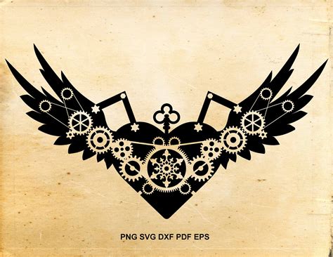 Steampunk Svg Files Clipart Heart Svg Design Wings Svg File