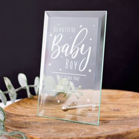Celebrate a new arrival with a stunning baby gift hamper, soft plush toys, baby books, cute baby clothes and shoes, baby blankets, personalised baby keepsakes, and nursery items in stock and ready to deliver australia wide. Personalised New Baby Glass Plaque | The Gift Experience