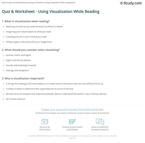 Quiz And Worksheet Using Visualization While Reading 72e