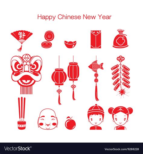 Chinese New Year Icons Set Monochrome Royalty Free Vector