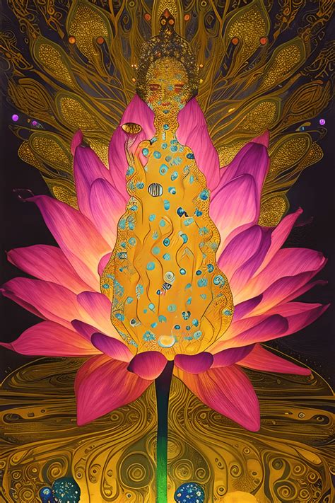 Phantasmal Cosmic Beautiful Lotus Flower Painting Illustration Hyperrealistic Intricate Detail