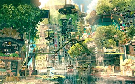 City Anime Cityscape Nature Fictional Japan Wallpaper 62262 1680x1050px On