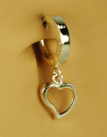 14k Yellow Gold Belly Button Ring With Dangling Heart Charm Tummytoys Sexy Navel Rings