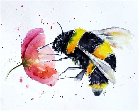 Bumble Bee And Flower Watercolor Print Of Original Painting