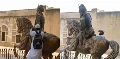 Watch Tlp Worker Vandalizes Maharaja Ranjit Singhs Statue At Lahore Fort