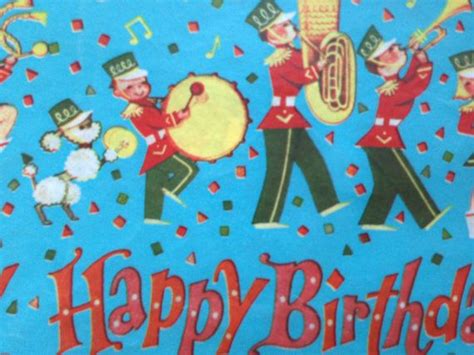 Vintage T Wrapping Paper Happy Birthday Musical Marching Etsy Vintage Wrapping Paper
