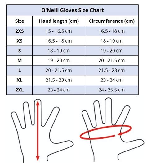 O Neill Size Chart
