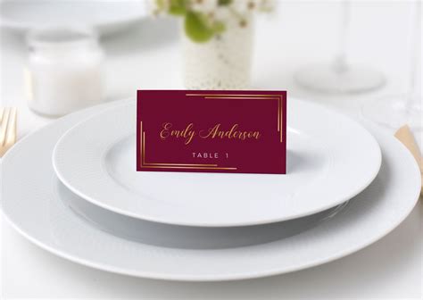 Burgundy Place Cards Place Card Template Burgundy Wedding Theme Gold