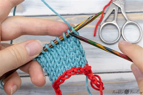 Instead of turning and knitting back the other direction, slide all four stitches to other opposite end of the needle and knit into the first stitch that you cast on. How to do a provisional cast-on with a crochet hook in ...