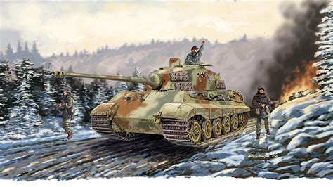 Image Tank King Tiger Ardennes 1944 Painting Art Military 2560x1440