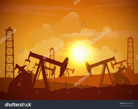 Silhouette Of An Oilfield Derrick Industrial Machine For Drilling At