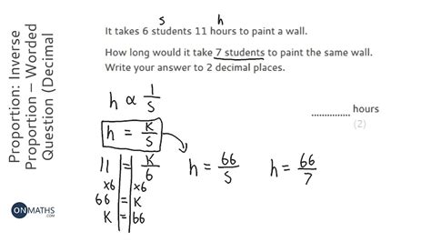 Proportion: Inverse Proportion - Worded Question (Decimal Answer ...